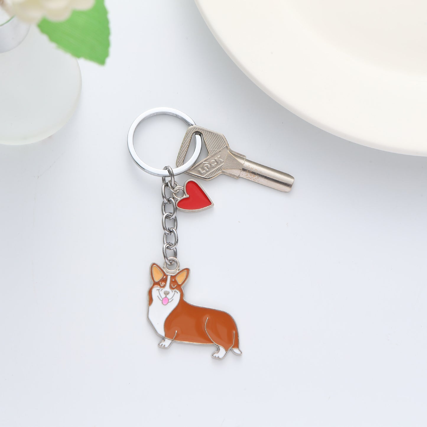 Alloy Dachshund Dog Keychain with Red Heart Charm Pet Lover Gift 2