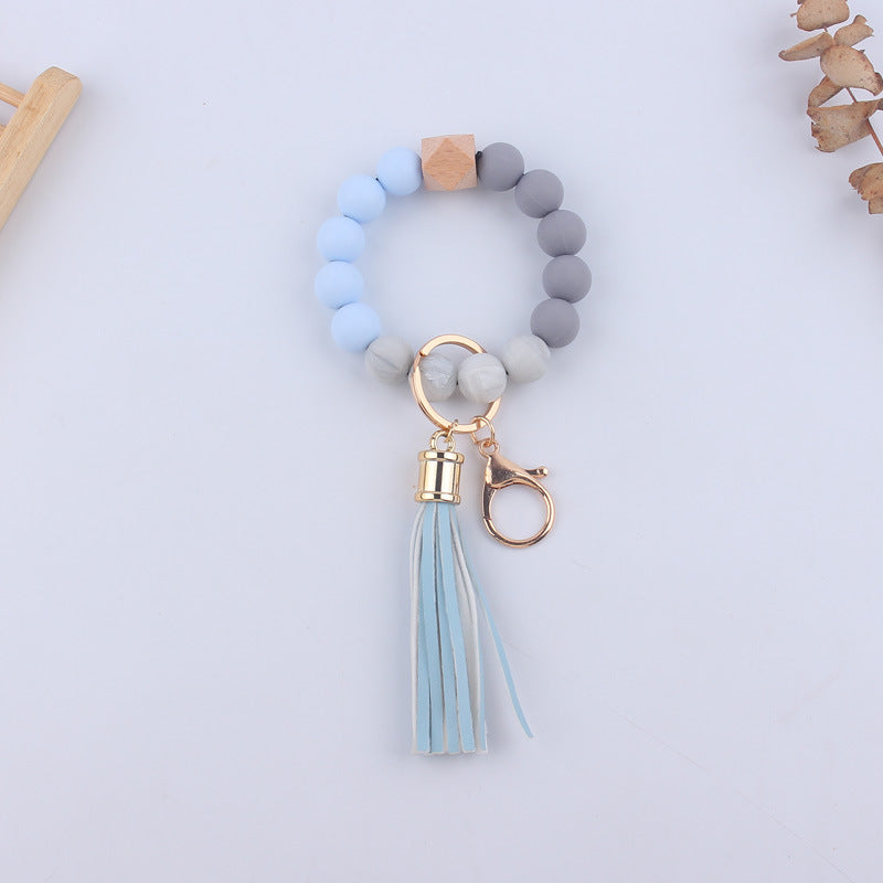 Leopard Print Silicone Bead Tassel Wristlet Keychain 11