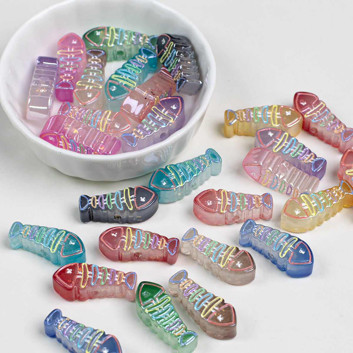 Plating Colorful Fish Bone Resin Beads 24mm 10pcs