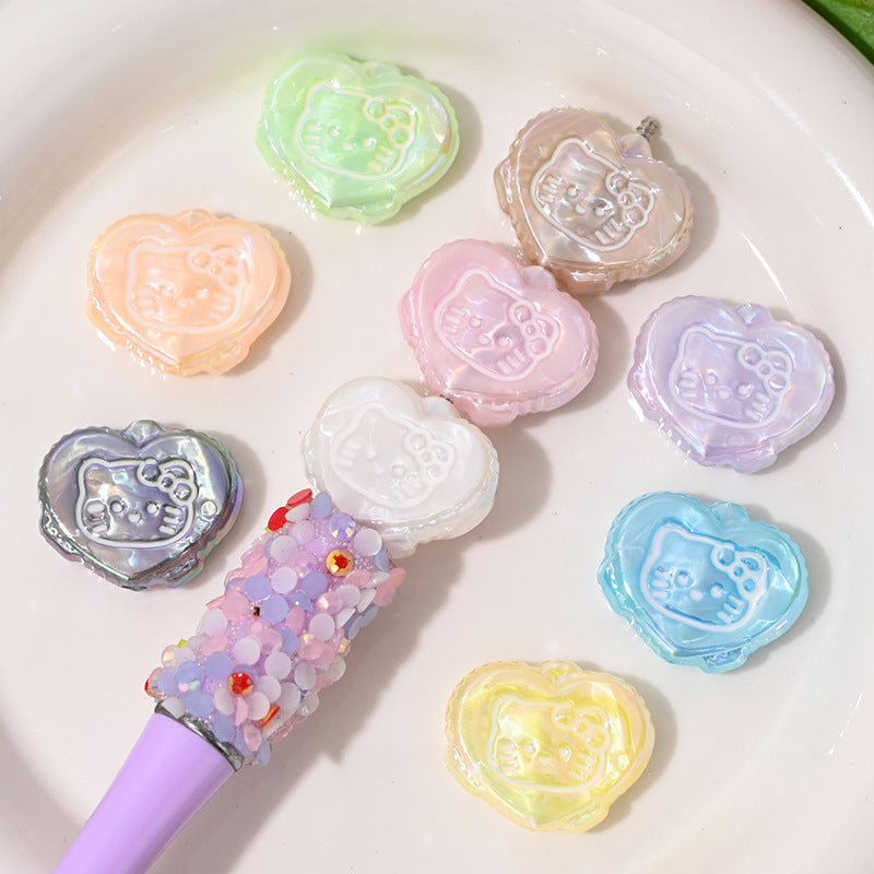 UV Plating Heart Acrylic Beads 20mm Cat Face Pastel Resin 10pcs