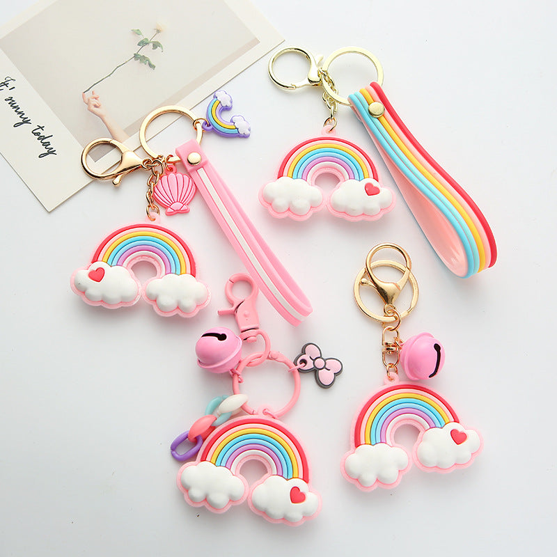 Silicone Rainbow Heart Cloud Keychain Colorful Pastel Charm