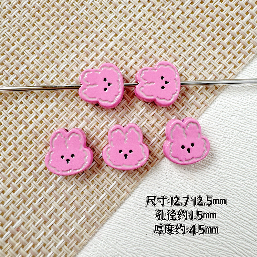 Rabbit and Bear Painted Metal Beads Glossy Finish Bulk 10pcs 12