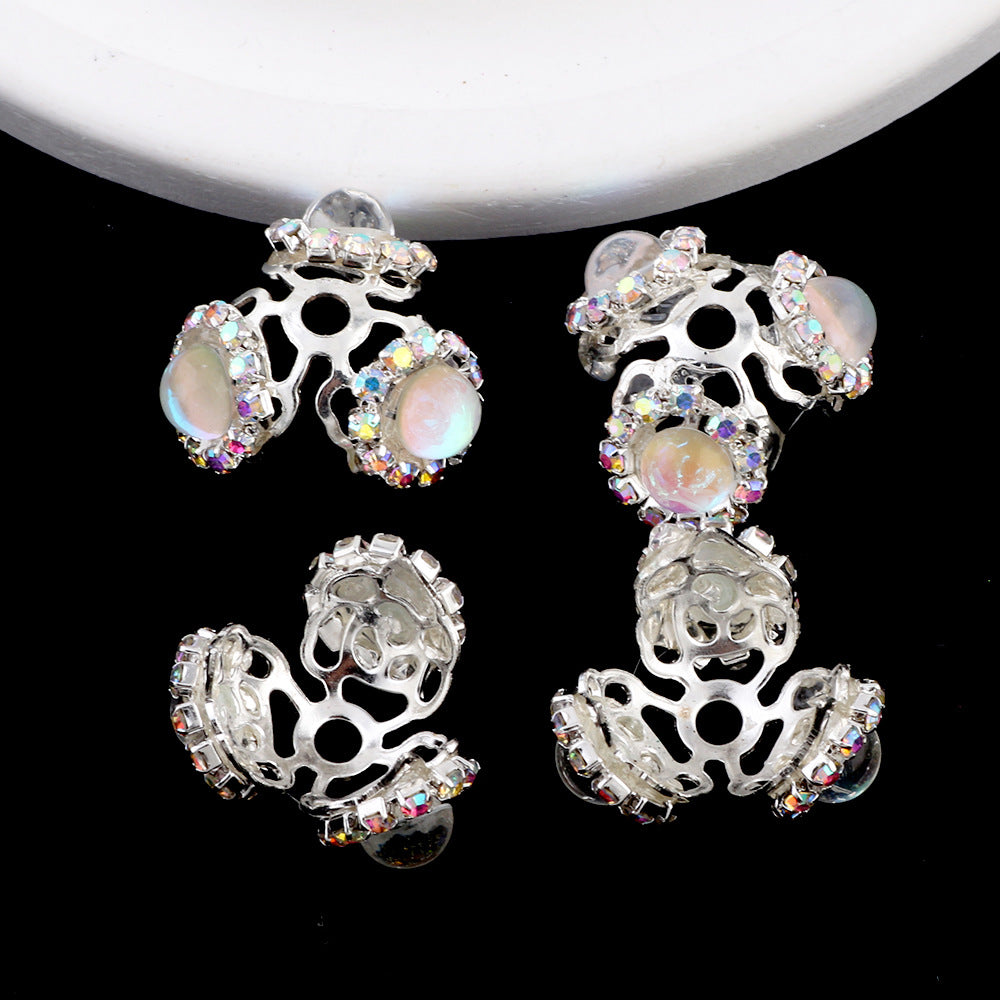 Alloy Flower Bead Caps 25mm Rhinestone Paved 10pcs 8
