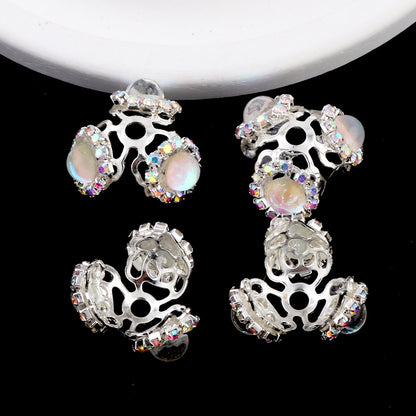 Alloy Flower Bead Caps 25mm Rhinestone Paved 10pcs 8