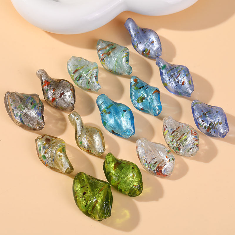 Lampwork Glass Beads Irregular Leaf 30mm Hand Painted Metallic 10pcs 2