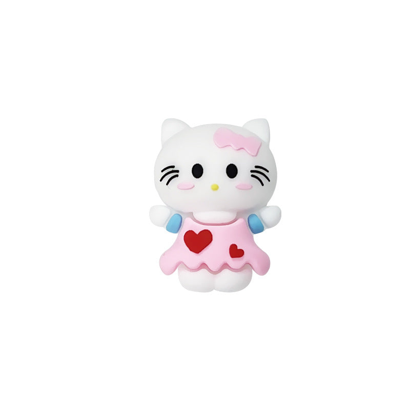 Silicone 3D Focal Beads Kitty Cat Wearing Pink Heart Dress