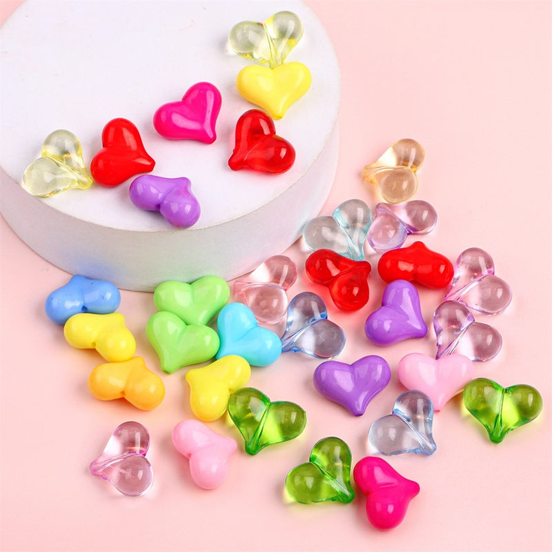 Peach Heart Acrylic Beads 17x21mm Glossy Pastel Mixed 40pcs