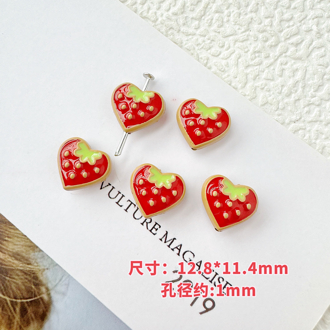 Star and Strawberry Heart Metal Beads Glossy Painted Colorful 10pcs 22