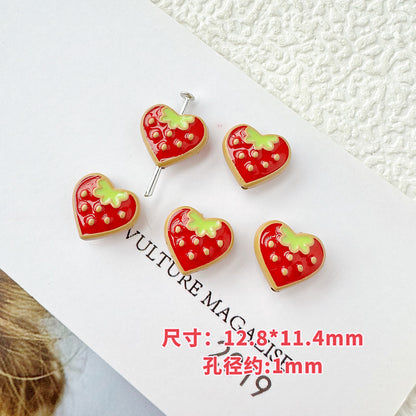 Star and Strawberry Heart Metal Beads Glossy Painted Colorful 10pcs 22