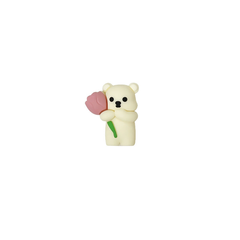 Silicone 3D Focal Beads Teddy Bear Holding Rose 20pcs 6