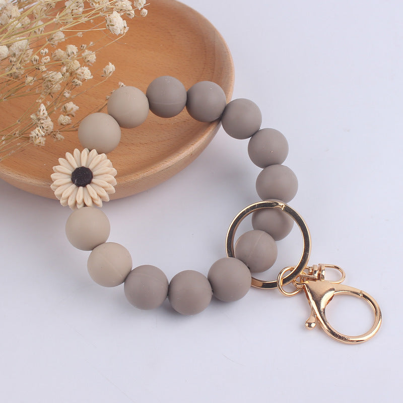 Silicone Beaded Daisy Rose Wristlet Keychain with Gold Clasp 11