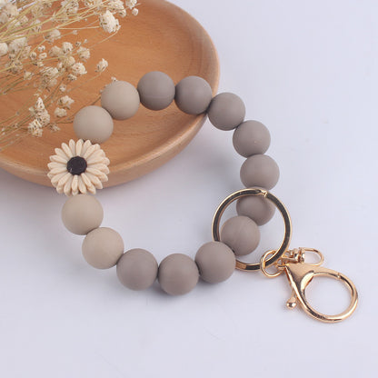 Silicone Beaded Daisy Rose Wristlet Keychain with Gold Clasp 11