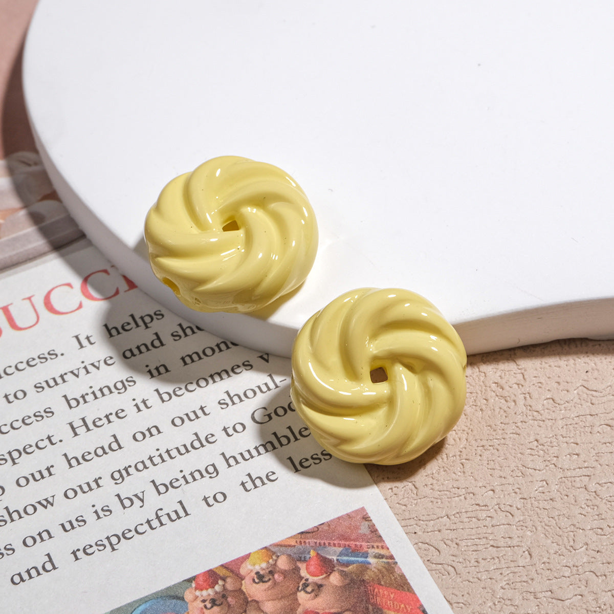 Painted Cookie Acrylic Beads 20x17x9mm Solid Color Glossy Swirl 30pcs 5