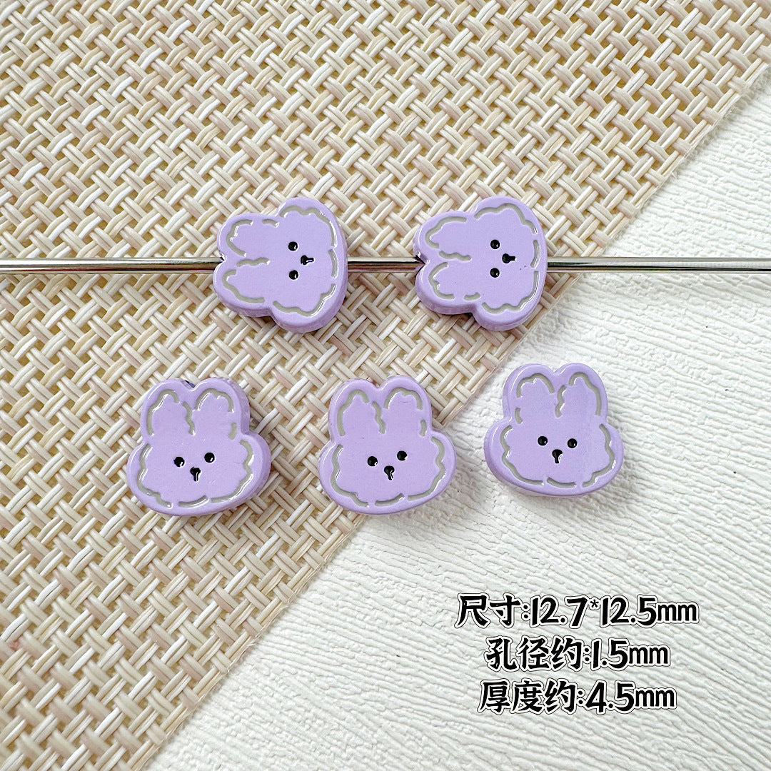 Rabbit and Bear Painted Metal Beads Glossy Finish Bulk 10pcs 10