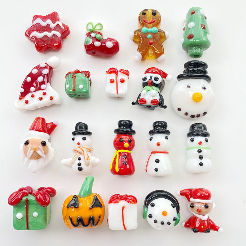 Hand Painted 3D Christmas Lampwork Glass Beads Snowman Santa Motifs 1pc