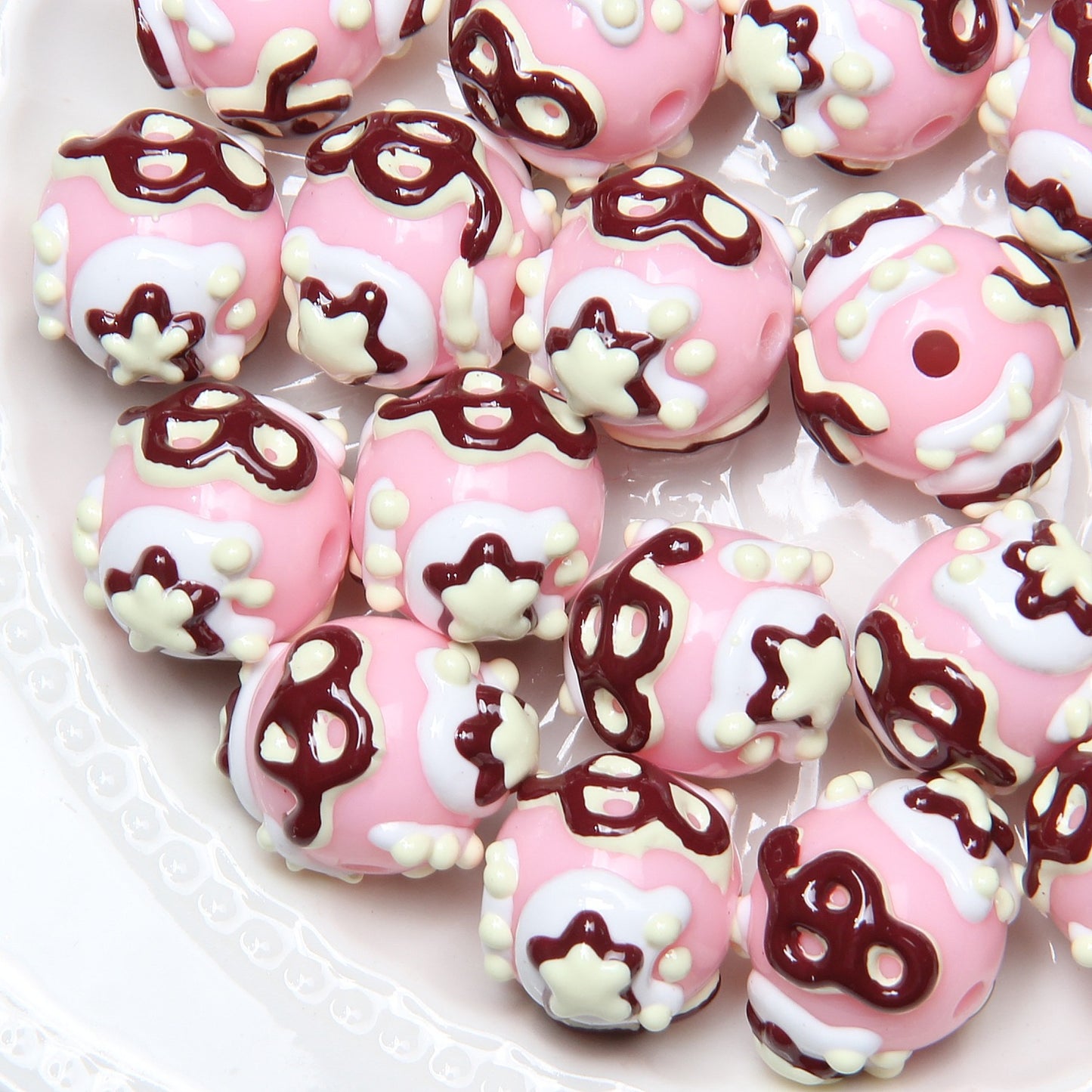 Hand Painted Star Acrylic Beads 16mm Pastel Colors 10pcs 7