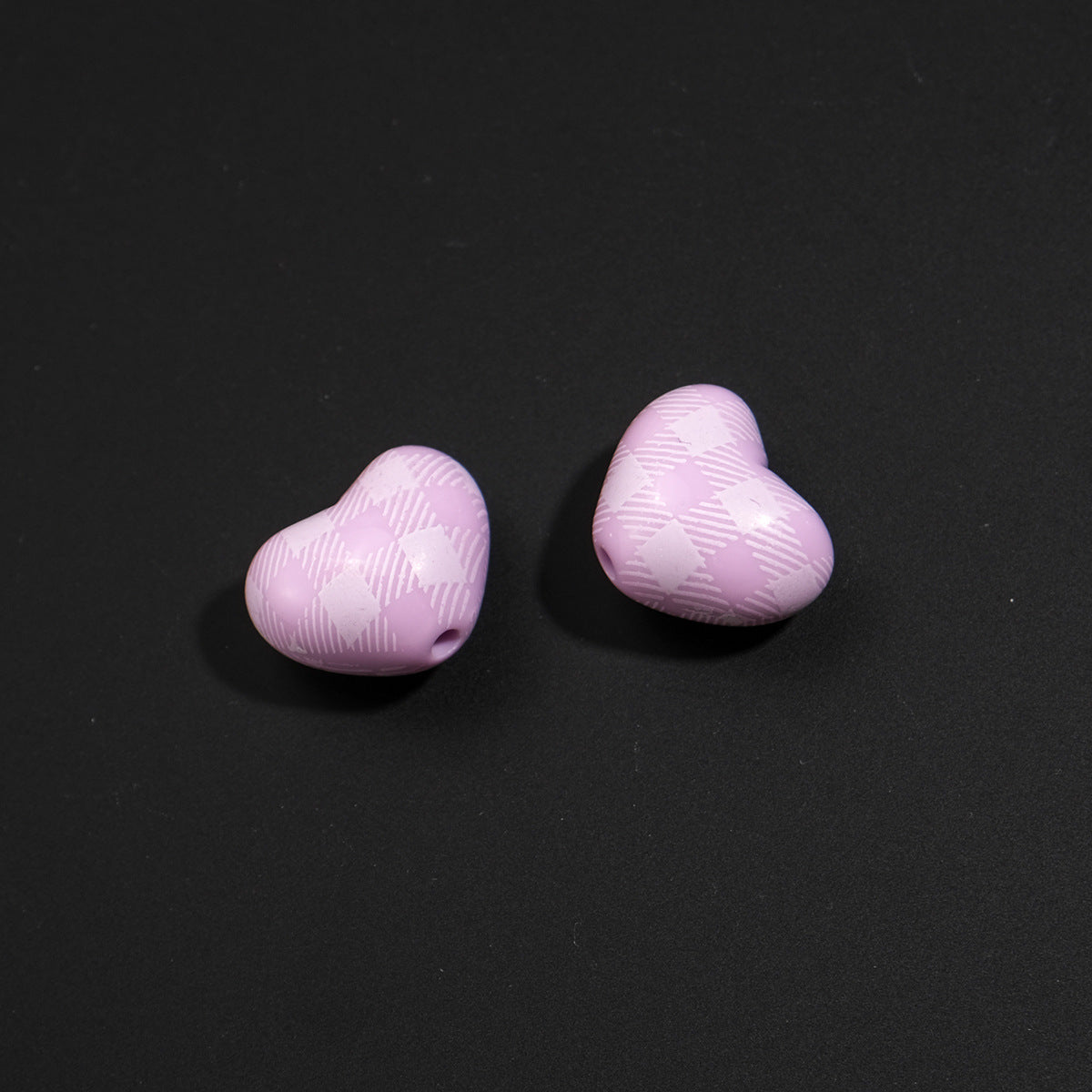 Plaid and Splashed Ink Pattern Heart Acrylic Beads 18mm 20pcs 5