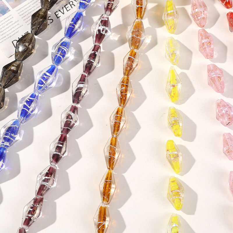 Lampwork Glass Beads Rhombus 24mm Silver Foil Filled Dyed Core 10pcs 3