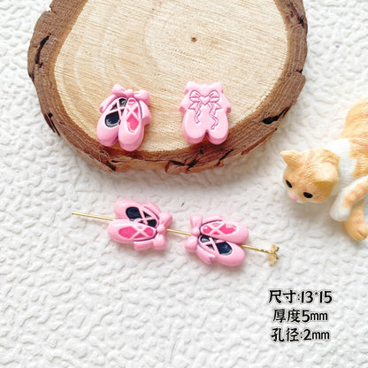 Bow Ballet Shoe Metal Beads Decorative Pastel Painted 20pcs 17