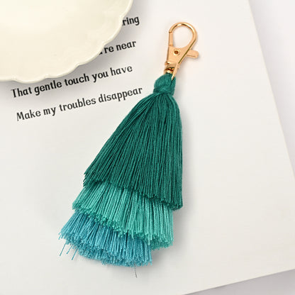 Layered Tassel Keychain Cotton Soft Texture with Metal Clasp 13