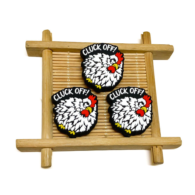 Silicone Focal Beads Chicken With Cluck Off Text 20pcs 3