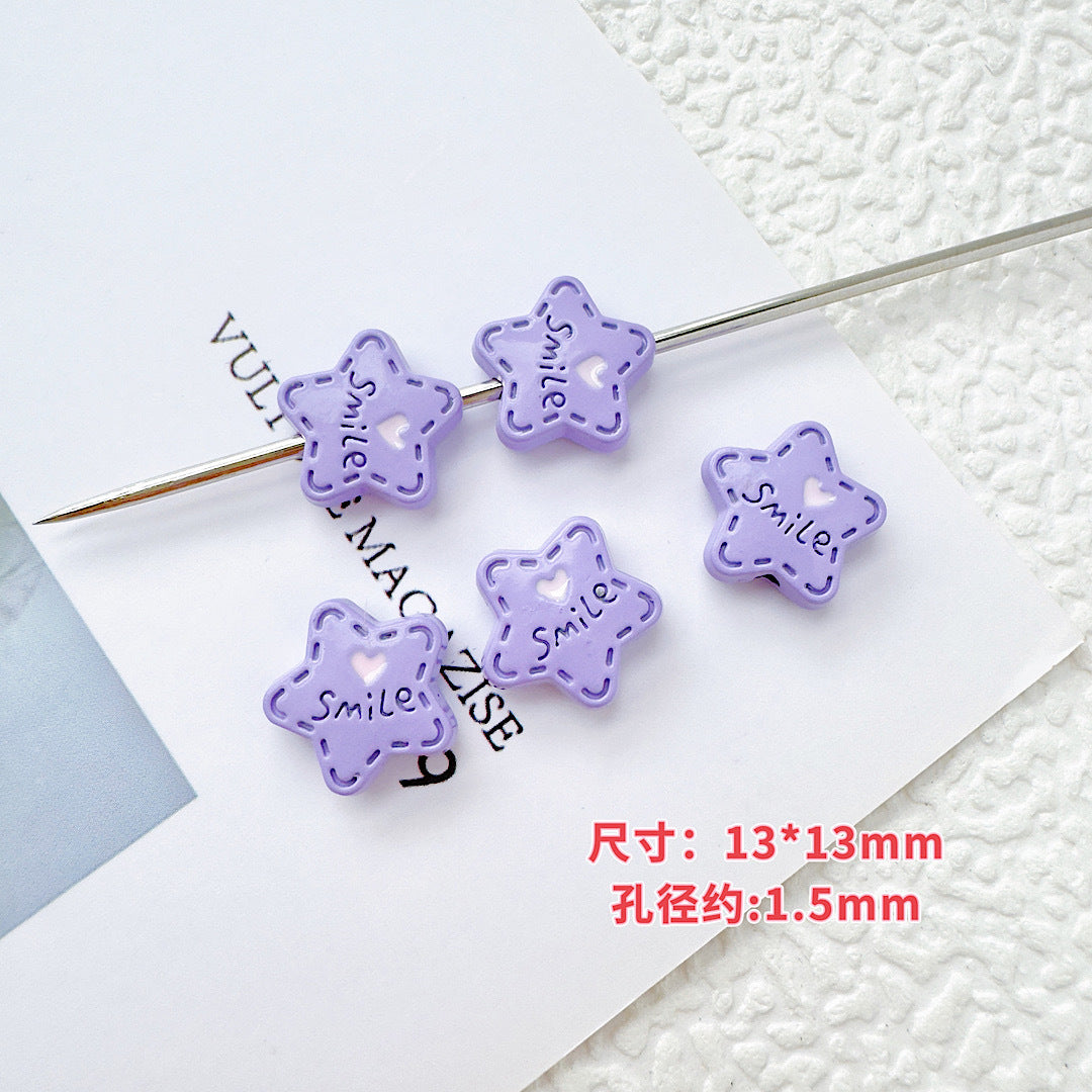 Star and Strawberry Heart Metal Beads Glossy Painted Colorful 10pcs 9