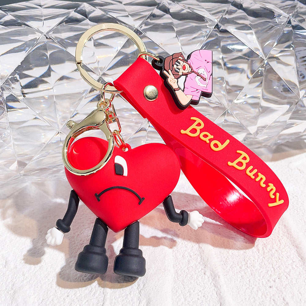 Soft Rubber Bad Bunny Keychain Colorful Heart Character Charm 8