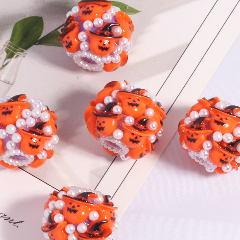Embellished Halloween Clay Beads 28mm Pumpkin Spider Cat 5pcs 6