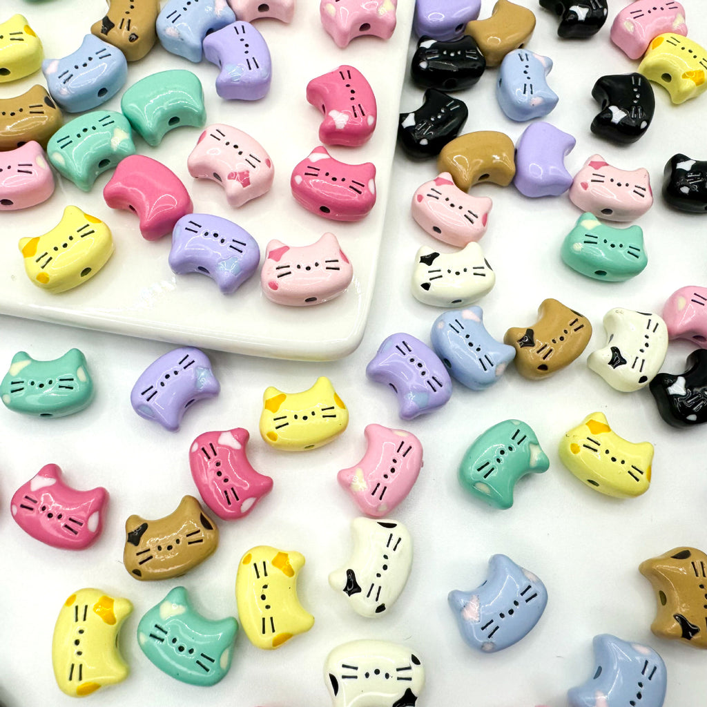 Kitten Metal Beads 12mm Baking Painted Colorful 10pcs 4