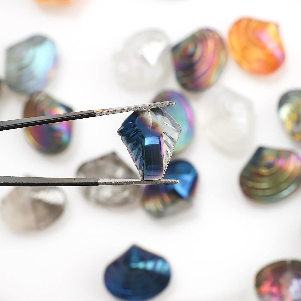 Electroplated Spiral Shell Glass Beads 14mm Iridescent Colors 30pcs 3