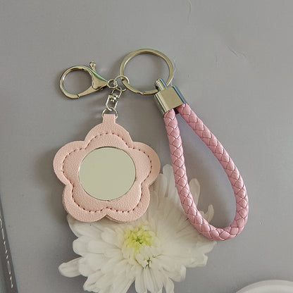 Colorful PU Leather Flower Mirror Wristlet Keychain 3pcs 9