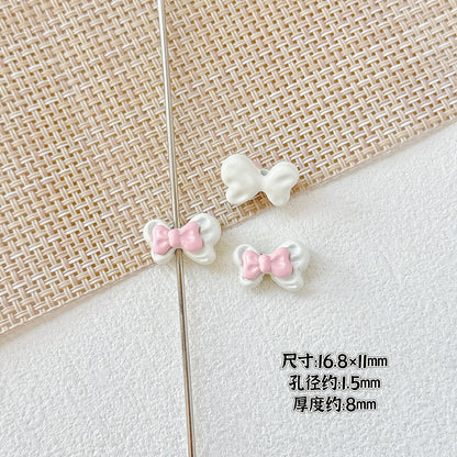 Bow Metal Beads 17mm Baking Painted Checkered Pattern 10pcs 15