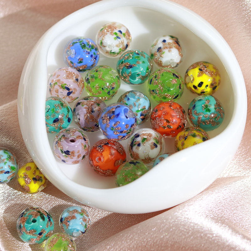 Lampwork Glass Beads Round 8 10 12mm Colorful Gold Foil 100pcs 2