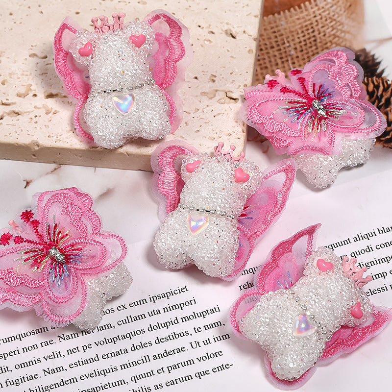 Winged Little Bear Rhinestone Beads 25x41mm Sparkling Lace Wings 5pcs 8