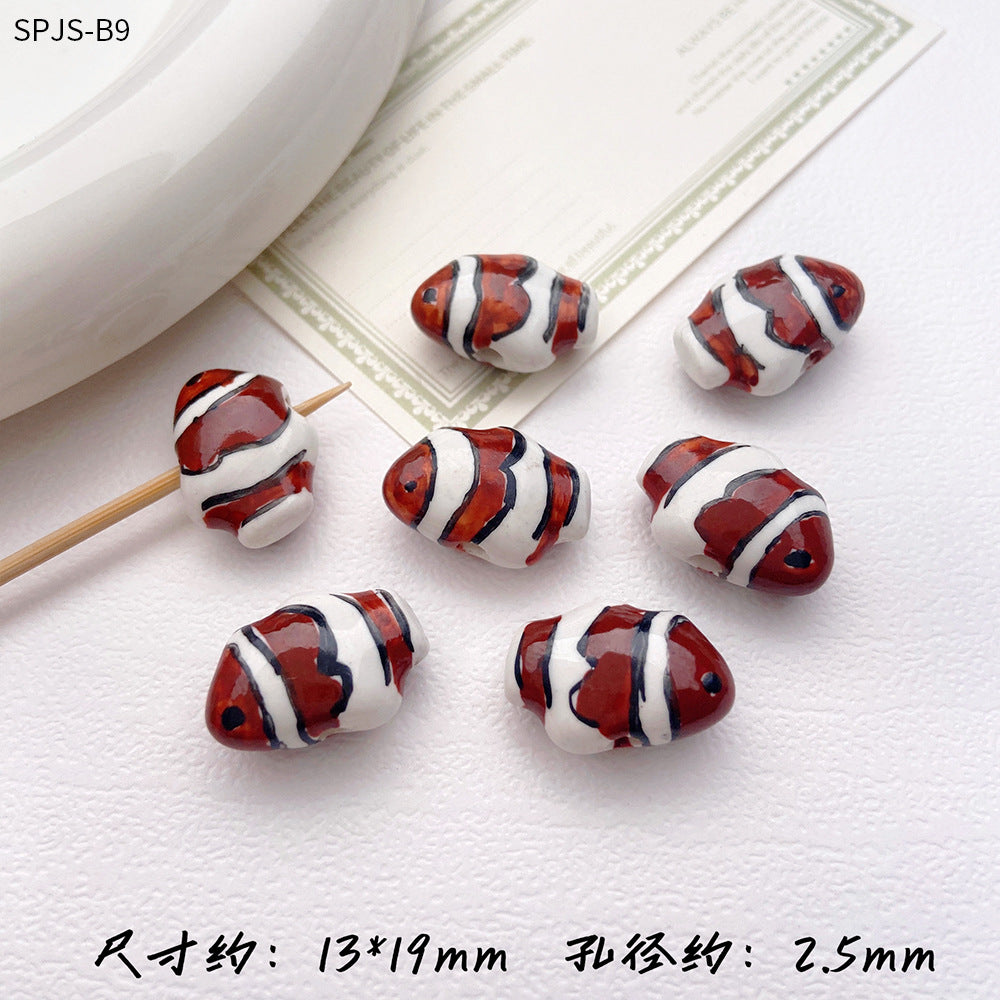 Hand Painted Fish Ceramic Beads 13x19mm Glazed Clownfish 1pc 9
