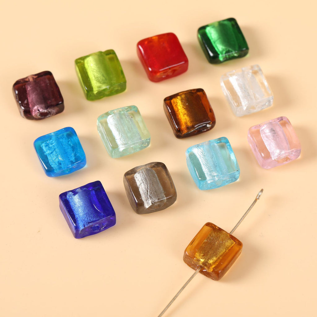 Vintage Transparent Lampwork Square Glass Beads 12mm 20pcs