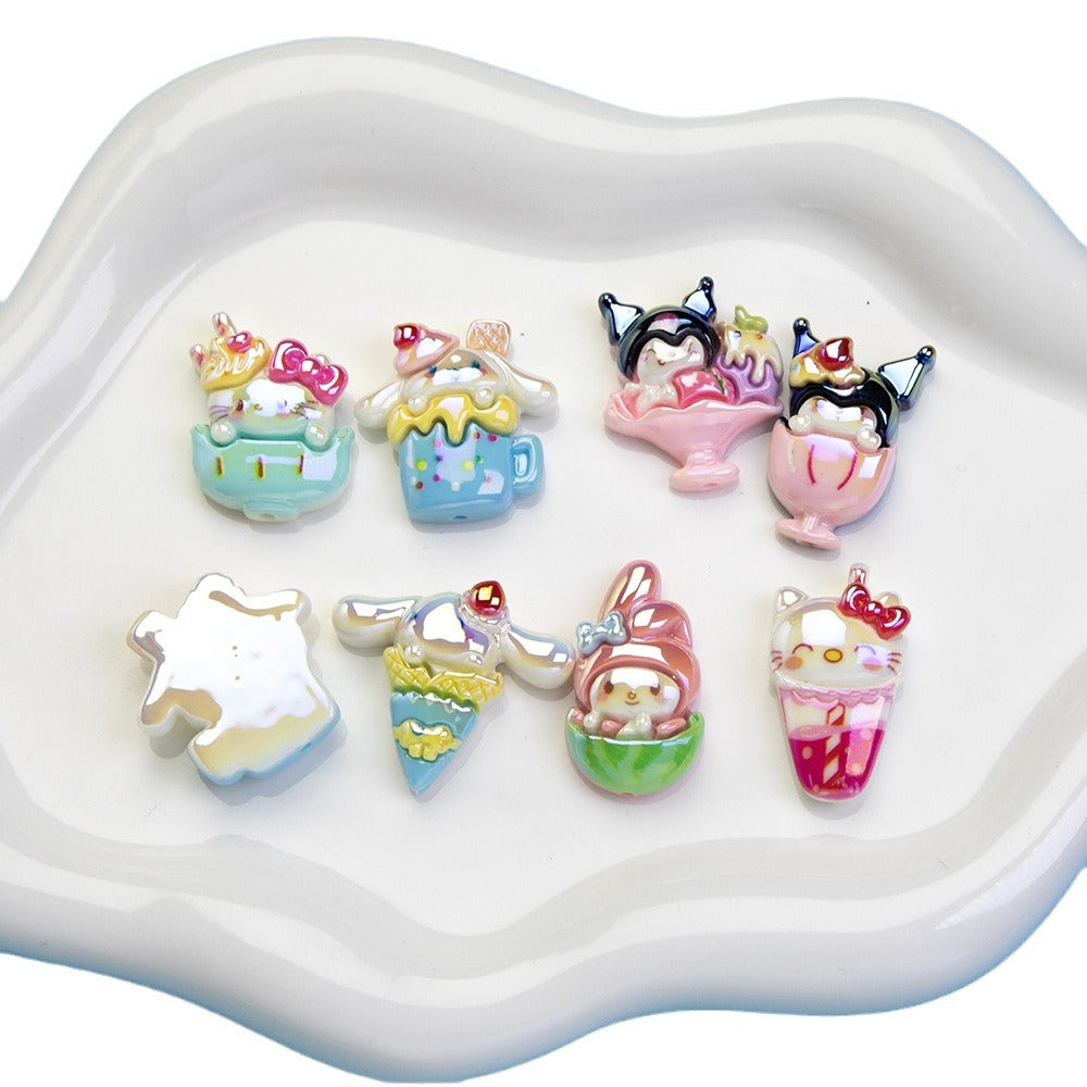 Plating Summer Sanrio Resin Beads Glossy Beverage Dessert 10pcs 5