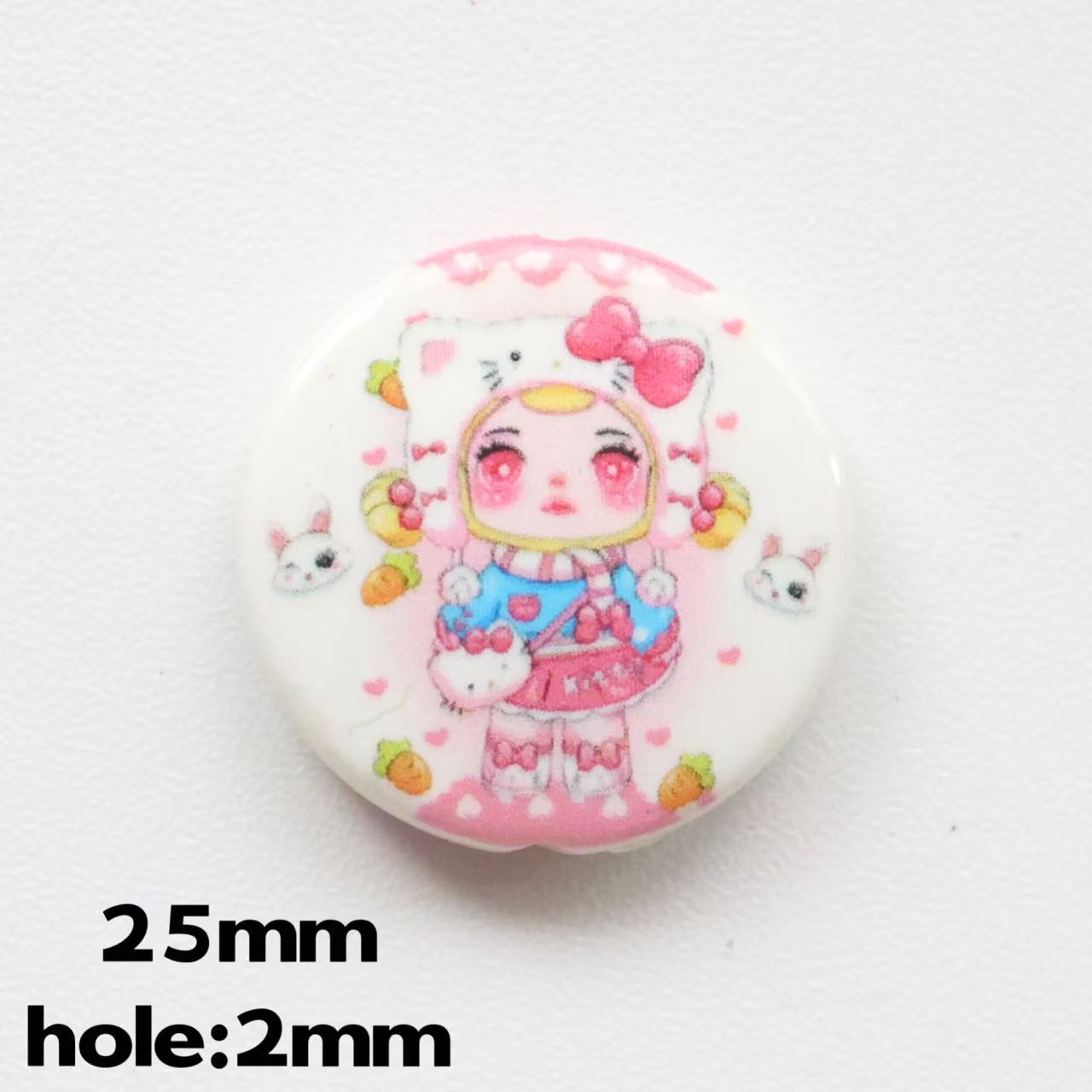 Flat Pop Art Acrylic Beads 25mm Printed Character Design 20pcs 11