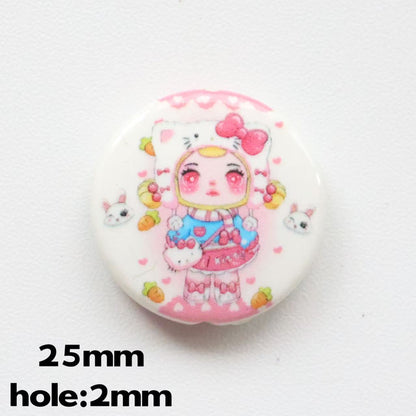 Flat Pop Art Acrylic Beads 25mm Printed Character Design 20pcs 11