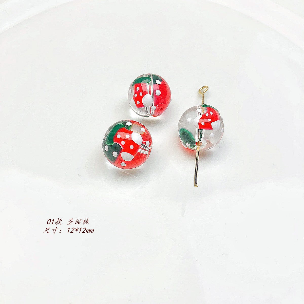 Hand Painted Transparent Glass Beads 12-14mm Christmas Series 1pc 10