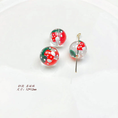 Hand Painted Transparent Glass Beads 12-14mm Christmas Series 1pc 10