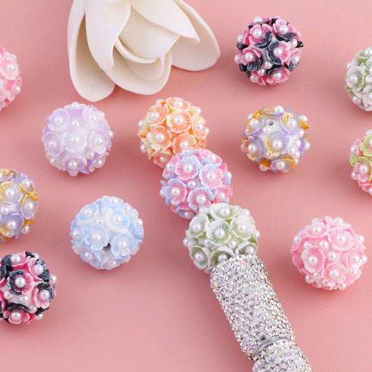 Flower Cluster Clay Beads 20mm Glow In The Dark Pastel Pearl 10pcs