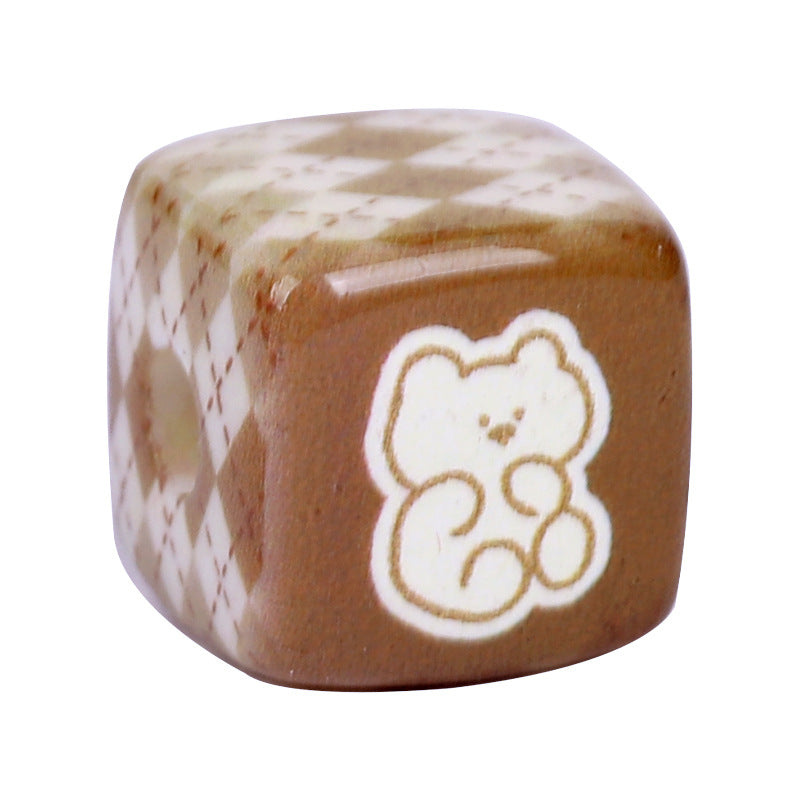 Coffee Colored Checkered Teddy Bear Square Acrylic Beads 14mm 10pcs 4