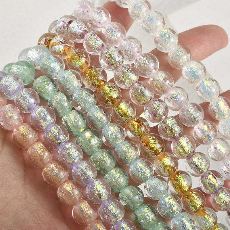 Lampwork Glass Beads Iridescent Silver Foil Filled 10mm 10pcs 4
