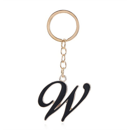 Metal Fashion Letter Keychain Black and Gold Script Design 53