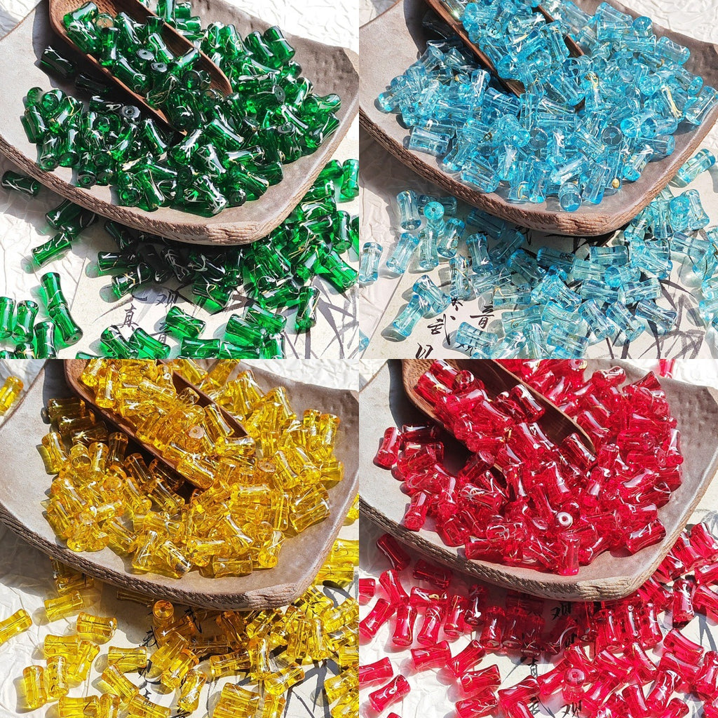Bamboo Brushed Transparent Glass Beads 6x12mm Mixed Colors 50pcs 2