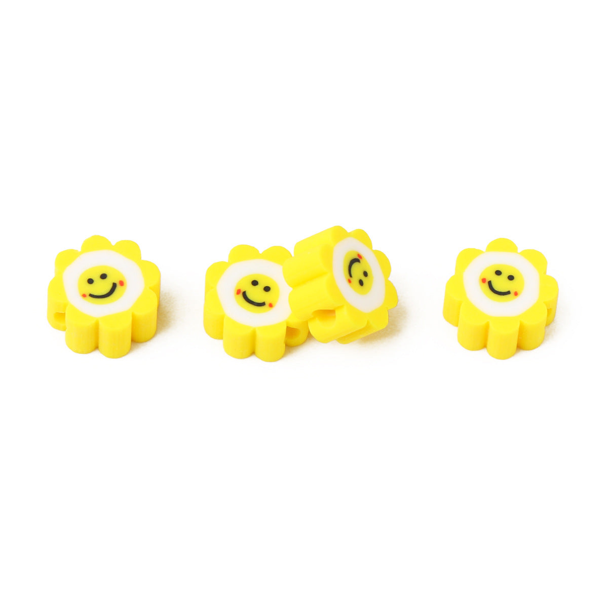 Flower Clay Beads 10mm Yellow Smiley Face Polymer 100pcs 5