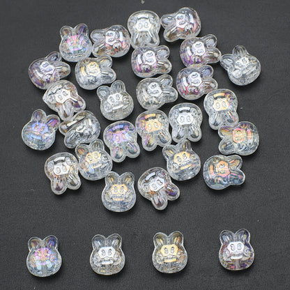 Plating Bunny Head Glass Beads 12mm Iridescent 30pcs 21