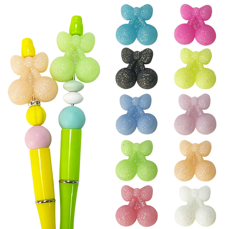 Silicone 3D Focal Beads Cherry Holding Bow 20pcs