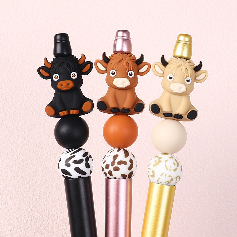 Silicone 3D Focal Beads Highland Cow Textured Fur Playful Expression 20pcs